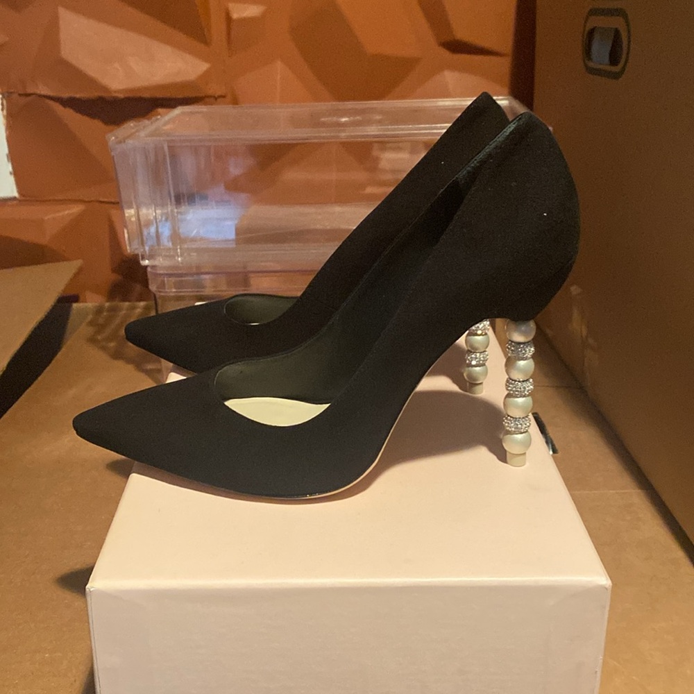 NIB Sophia Webster Black Coco Crystal and Pearl Pump 7.5
